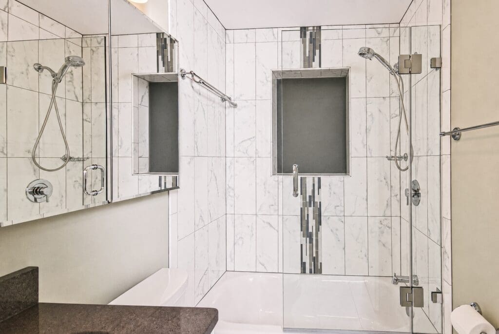 Another Master bathroom remodel including a walk-in shower and custom niche.